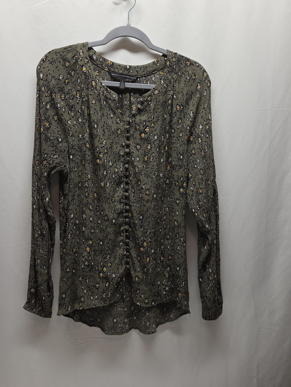 White House Black Market Olive Green Floral Button-Front Blouse Granola Prairie